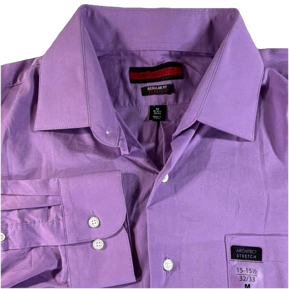 Architect Men's M Purple Solid Pocket Point Collar Button-Up Shirt Regular Fit